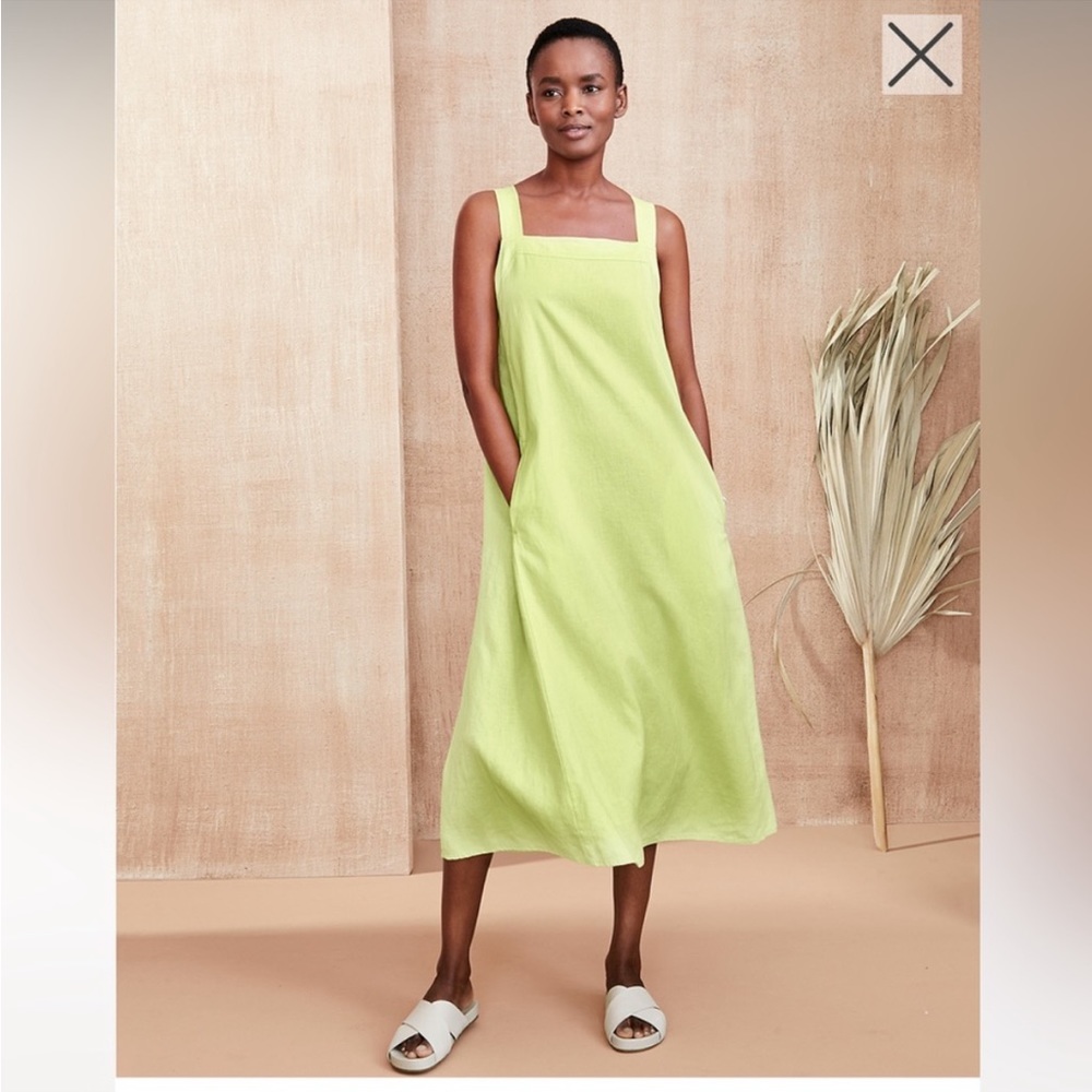 NWT Eileen Fisher Bright Lime Square-Neck Midi Dress